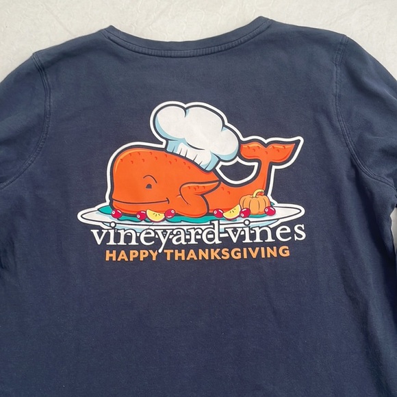 Vineyard Vines Tops - Vineyard Vines navy blue Happy Thanksgiving whale long sleeve pocket t-shirt